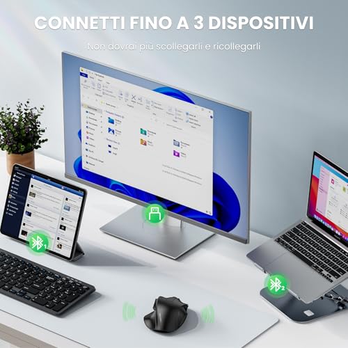 TECKNET Ergonomic Bluetooth Mouse, Rechargeable Wireless Mouse with 3 Devices (2*Bluetooth+USB), Ergonomic Thumb Rest, 4800 DPI, 6 Buttons, Silent USB Mouse for Laptop/PC/Tablet/MacBook