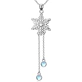 LONAGO Snowflake Necklace 925 Sterling Silver Moonstone Frozen Snowflake Pendant Snow Jewelry Gift for Women