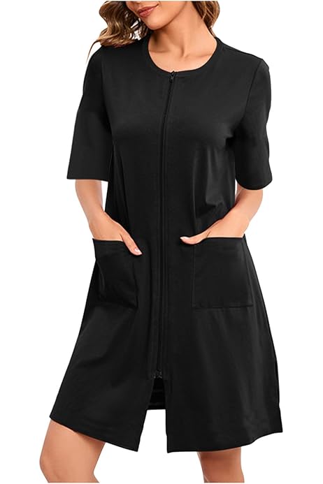 Ekouaer Women Zipper Robe 3/4 Sleeves Loungewear Ekouaer Women