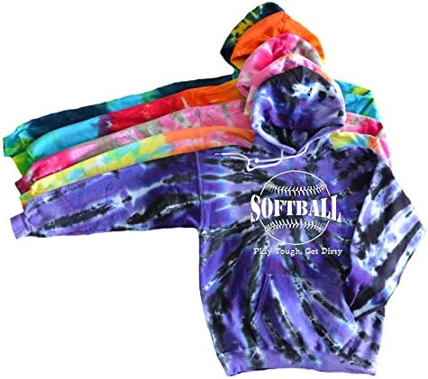 Softball Tie Dye Sweatshirt Play Tough Get Dirty Logo (Rainbow, S)