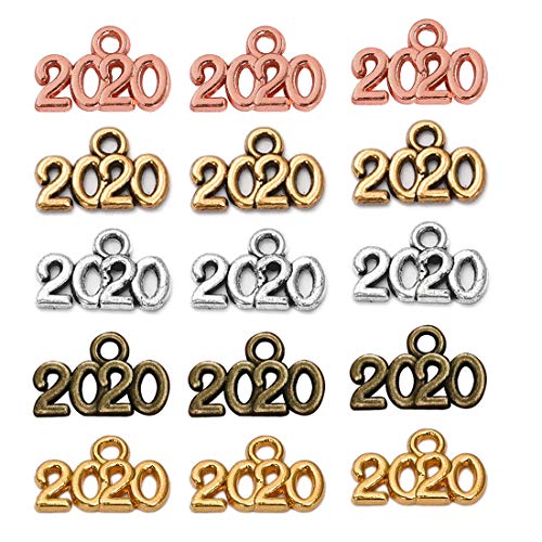 LANBIDE 250 PCS 2020 Symbol Year Charms Bulk Mixed 5 Colors Numeral Charms Pendants for Jewelry Making and Crafting Graduation Necklace Bracelet Earrings