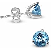 KOKAV 925 Sterling Silver Genuine Blue Topaz 6mm Round Martini Stud Earrings