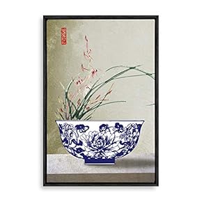 Framed Canvas Wall Art for Living Room, Bedroom Blue and White Porcelain Canvas Prints for Modern Home Decoration Ready to Hang - 16"x24" inches