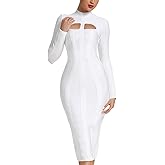 UONBOX Women's Sexy Cut Out Long Sleeves Midi Bodycon Party Bandage Dress