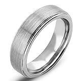 6mm Matte Step Edge Light Weight Tungsten Ring Highly Durable Wedding Bands White Couple Rings Mens Womens Tungsten Bands, Christmas Gift for Boyfriend/girlfriend, Matching Wide Rings with Grooves, Tail Ring Thumb Ring (8)