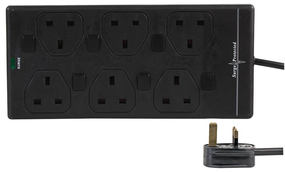 Pro Elec PELB1946 10 m 6 Way Individually Switched Surge Protected Extension Lead, Black, 10m