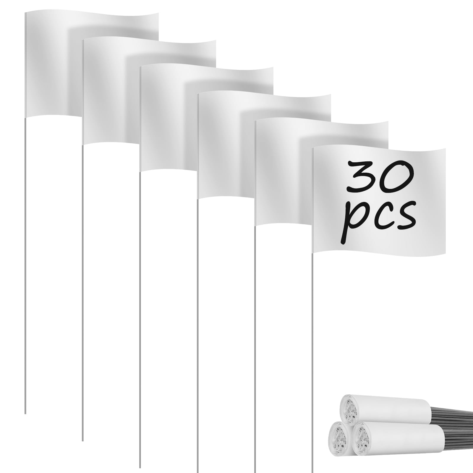 Photo 1 of Marking Flags Marker Flags for Lawn 30 Pack, IKAYAS 4 * 5 * 15 Inch PVC Small Yard Flags Yard Marking Flags Lawn Flags, Garden Flags, Survey Flags, Yard Markers, Irrigation Flags, landscape flags (White)