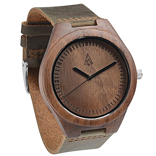 UPC 702730840924, Treehut Men&#39;s Chocolate Walnut Wooden Watch with Genuine Brown Leather Strap ...