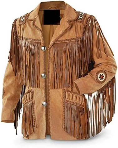 Native American Cowboy Fringed Wear Jackets Coats Mens Style Suede Fringe Winter Coat Wear Winter Shirt,Clothing, Beaded Western Leather Jacket for Sale GCj01-5XL