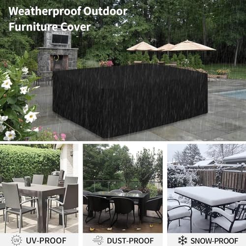 EASYBUYTECH 420D Heavy Duty Patio Furniture Cover, Outdoor Rectangular Table and Chair Set Cover, Waterproof Outdoor Sectional Set Cover,250x200x80cm