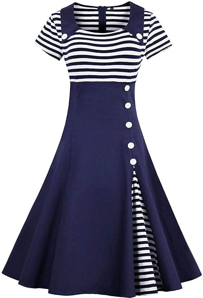 navy blue swing dress with sleeves