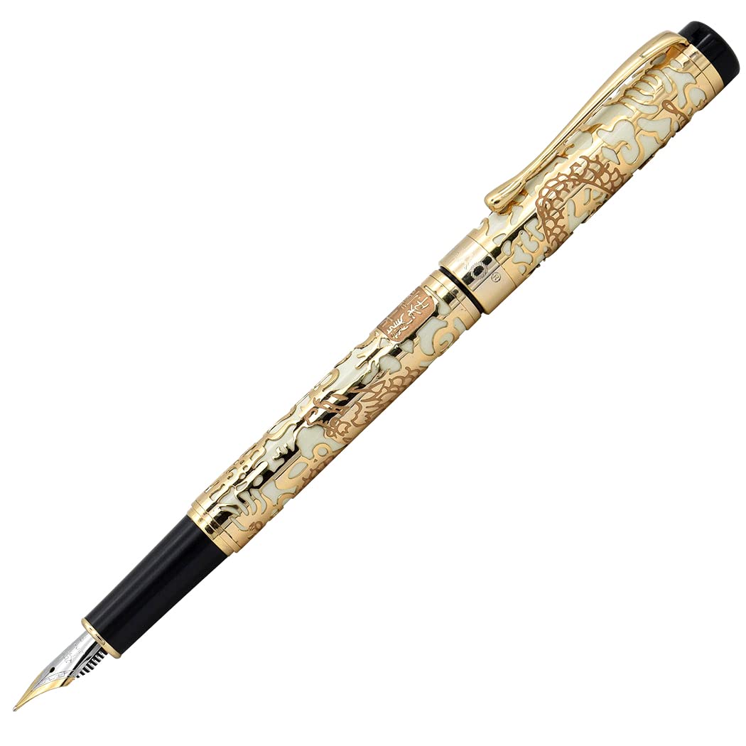 zoohot Jinhao Dragon Pen Fine Nib Fountain Pen with Converter and Box Set (Apricot)