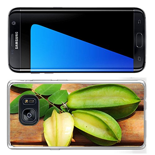 Luxlady Samsung Galaxy S7 Edge Clear case Soft TPU Rubber Silicone IMAGE ID 31387342 carambola Starfruit on wood background