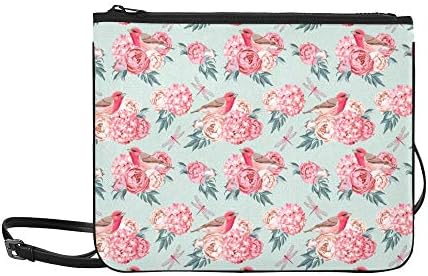 Elegant Tit Bird Tomtit Pink Rose Dragonfly Pattern Custom High-grade Nylon Slim Clutch Bag Cross-body Bag Shoulder Bag