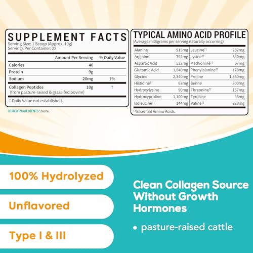 SUREBOUNTY COLLAGEN PEPTIDES POWDER, TYPE I & III, GRASS-FED BOVINE SOURCE, UNFLAVORED, DISSOLVES EASILY, SKIN, HAIR, NAIL & MUSCLE CARE, PALEO & KETO FRIENDLY, 8OZ