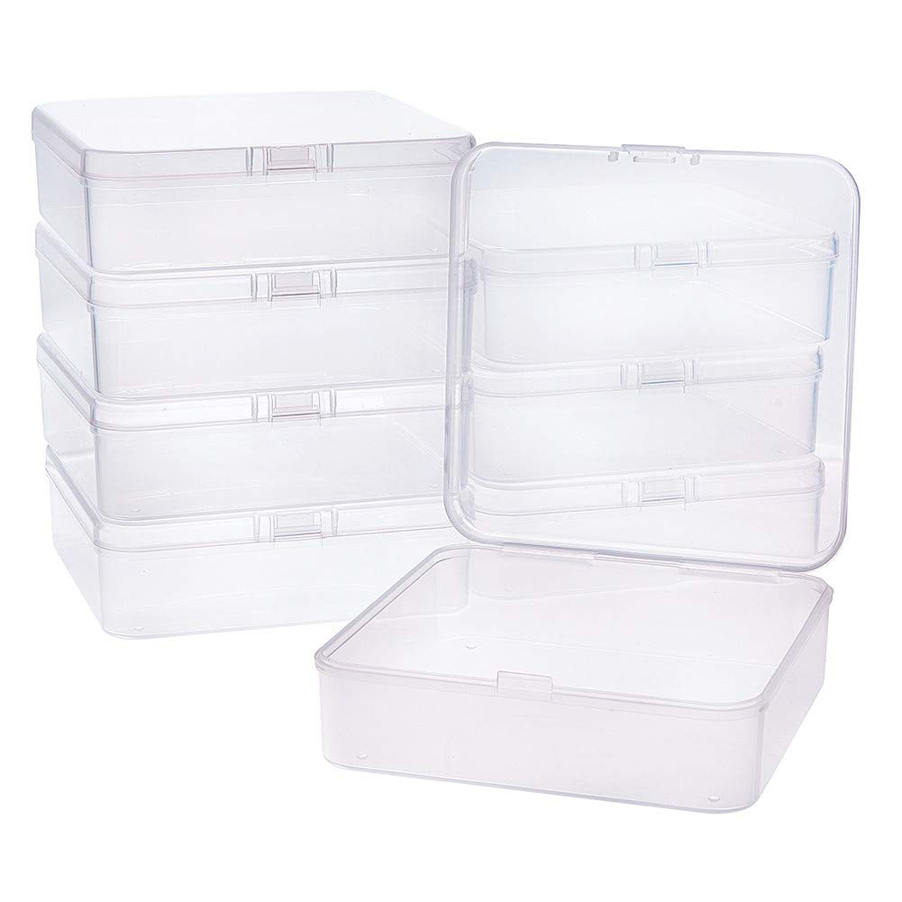 BENECREAT 8 Packs 4.5x4.5x1.4 Clear Square Plastic Box Containers with Lids for Beads, Safety Pins and Other Craft Jewelry Watch Findings