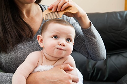 Slicemall Wooden Baby Hair Brush and Comb Set with Natural Goat Hair, Helps Prevent Cradle Cap