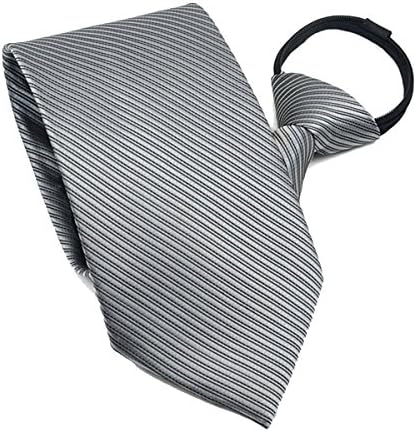 FSLESI New Mens Polyester Silk Stripe Zipper Neck Ties Wedding Neckties (Silver Gray)