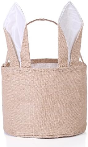 Easter Egg Basket for kids Bunny Burlap Bag to Carry Eggs Candy and Gifts (White)