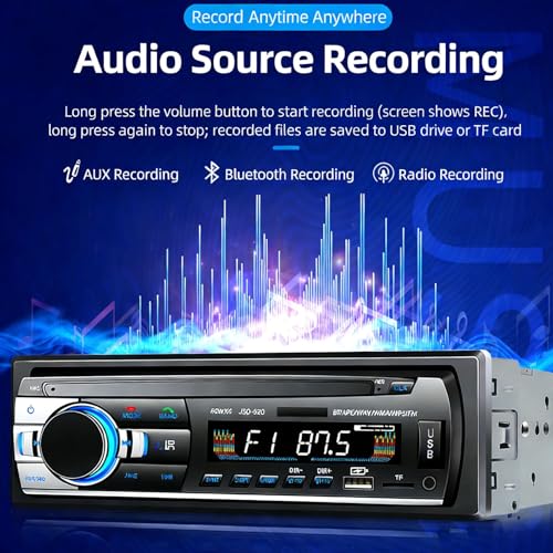 Chasinglee Autoradio Bluetooth - 1 DIN - 2x60W - Funzione AUX, lettore MP3 e doppia porta USB, suono stereo FM, chiamate in vivavoce, uscite RCA, tasti illuminati RGB, iOS e Android