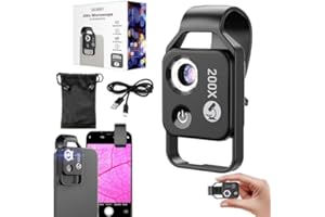 JISLRJ Nanozoom 200x Magnification Zoom, Nano Zoom, Nano Zoom 200x for iPhone, Nano Zoom Lens, Phone Microscope with LED Light (Black)