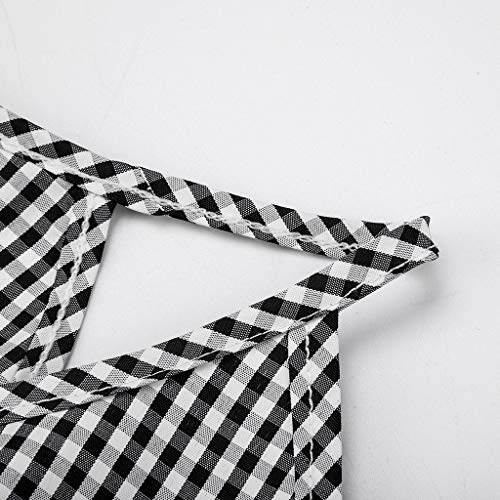 Blouses for Women Fashion 2019, Women Fashion Sleeveless Gingham Buttoned Keyhole Back Frill Halter Tank Tops Black - Thumbnail 3