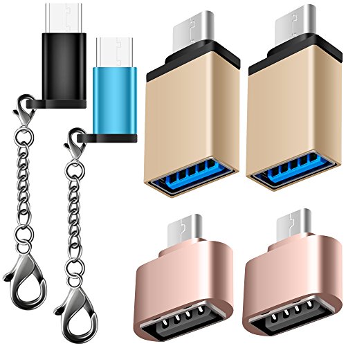 6 pcs Type-C Adapters, AFUNTA USB-C (Male) to Micro USB and USB 3.0 (Female) with Micro USB 2.0 OTG, Type C Convert Connector Fast Charger for Samsung S8 New Macbook Pixel XL Nexus - Black Blue Gold