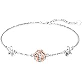 LWXIE Diamond Shell Bracelet for Women Sterling Silver Starfish Shell Bracelet Ocean Beach Jewelry Gifts for Mom Wife Girlfriend Daughter Sister