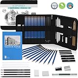 Iespandi Charcoal Drawing and Sketching Pencil Set for Beginners & Professionals. H&B Graphite Shading Pencils Art Supplies Kit for Artists, Includes Tools and Sketch Book for Adult, Teens and Kids.