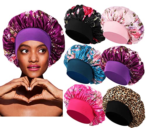 6 PCS Satin Hair Bonnet for Sleeping,Bonnets for Women,Silky Sleep Cap for Curly Hair for Men and Women