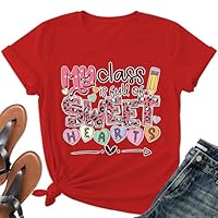Valentine Teacher Shirt Women-Cute My Class is Full of Sweet Hearts Short Sleeve Valentines Day Teacher Tee Tops Red
