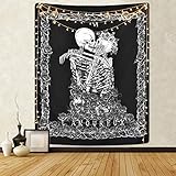 Sevenstars Skull Tapestry The Kissing Lovers Tapestry Black Tarot Tapestry Human Skeleton Tapestry for Room