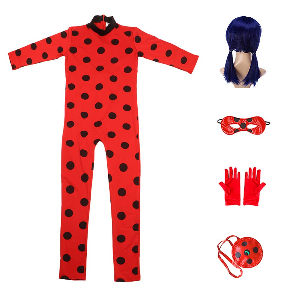 Ladybug Girls Costume Cosplay Jumpsuit for Halloween Birthday Party Set 5pcs/Bag Red