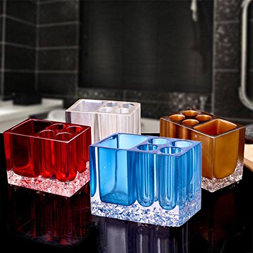 Wekity Toothbrush Holder Resin Large Caddy Toothpaste Holder - 4 Toothbrush Slots and 1 Toothpaste Slot Storage Organizer Holder Stand for Elegant Bathroom Decoration (Red)