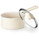 Redchef Ceramic Saucepan with Lid, 1.5QT Small Cooking Pot, Beige White | Non Toxic Sauce Pans, Safe PFAS-Free Nonstick Coating, Easy Wipe Clean, Stay-Cool Handle, Even Heat, All Stoves