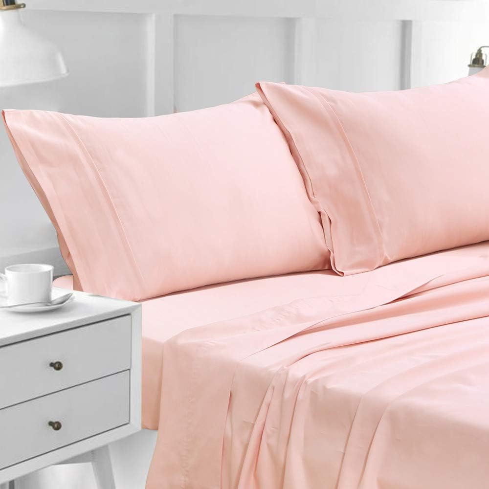 Ultra Comfortable 100% Long Staple Cotton Sheets, 500 Thread Count with Ultra Fine 60S Yarn, Sateen Weave for Luxury Soft and Silky Feel, Blush Queen Bed Sheets,16'' DEEP Pocket