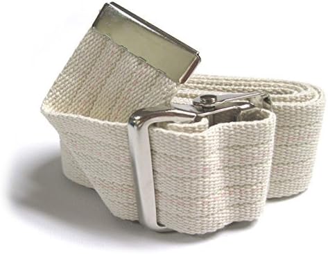JDM Medical Cotton Gait Belt with Metal Buckle, Natural Cotton w/Pink Stripe 60"