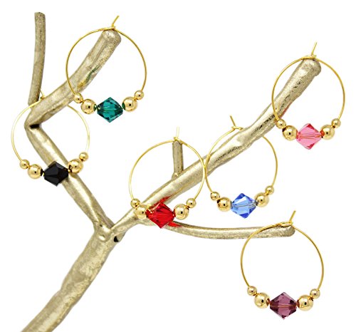 BRILLIANCE Swarovski Crystal Wine Charms (Set of 6) by Claim Your Glass - Premium Drink markers for stemmed Wine, Champagne, Martini Glasses - Includes Storage Case + BONUS Velveteen Bag (GOLD)
