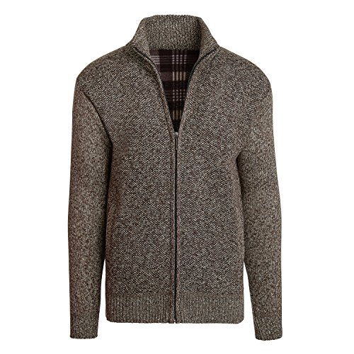 Alta men s fleece lined casual full-zip mock neck sweater - brown…