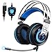 SADES A7 7.1 Virtual Surround Sound USB Gaming Headset with Microphone Intelligent Noise Cancelling LED Light for Laptop PC Mac (Black&Blue)
