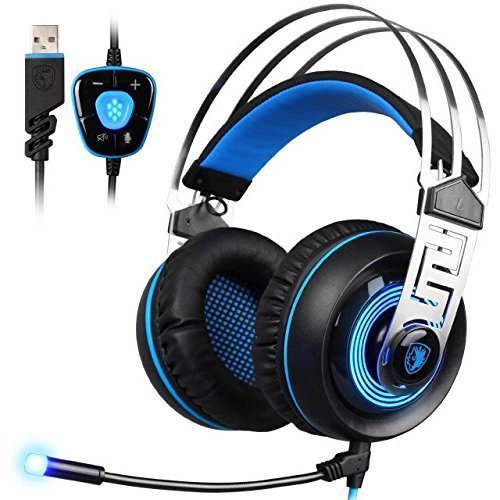 SADES A7 7.1 Virtual Surround Sound USB Gaming Headset with Microphone Intelligent Noise Cancelling LED Light for Laptop PC Mac (Black&Blue) SADES A7 7.1 Virtual Surround Sound USB Gaming Headset with Microphone Intelligent Noise Cancelling LED Light for Laptop PC Mac (Black&Blue)
