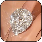 Rhinestone Ring for Women Sparkling Square Crystal Ring Princess Costume Rings Open Water Drop Ring Adjustable Rheinstone Rings Wedding Evening Party Jewelry