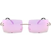 Rectangle Sunglasses for Men/Women Small Rimless Square Shade Eyewear