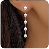 14K Gold Plated Dangle Earrings for Women Pearl Drop Dangle Earrings Long Gold Chain Earring for Bride Wedding Prom Jewelry Dainty Long Pearl Dangling Earring Pearls Jewelry for Women