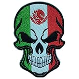SpaceAuto Skull Head w/ Flag of Mexico Military Tactical Morale Badge Hook Loop Fastener Patch 3.54
