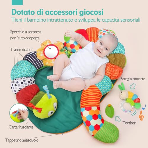 hahaland Baby Toys 0-3 6 9 Months, 4 in 1 Tummy Time & Sitting Support & Caterpillar Mat & Gym, Baby Girl with Mirror and Rattle, Sensory Toy for Newborns, Early Development