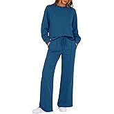 Yousify Women's 2 Piece Lounge Sets Casual Long Sleeve Tops Wide Leg Pants Loose Tracksuit Fall Travel Outfits