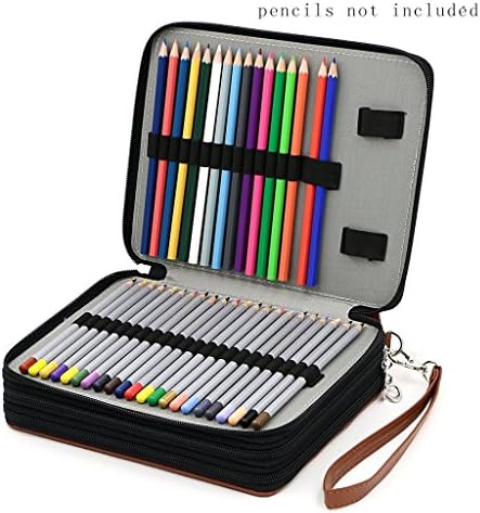 120 Slots Pen Case Portable PU Leather Pencil Case Multi-layer Zipper Pen Bag for Pencil, Color Lead, Watercolor Pen, Mark Pen and Makeup Brush Coffee