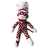 Sock Monkey Plush by ColorBoxCrate 12 inch Valentines Day Sock Monkey, Embroidered Heart Love Sock Monkey, Classic Red Sock Monkey with White Dots and Pom Pom Tossle Hat - Perfect Valentines Day Gift