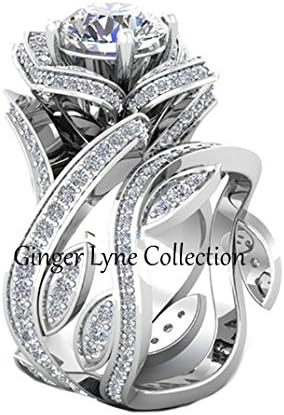 Josephine 2pcs Engagement Wedding Flowering Ring and Band Set - GLK Collection